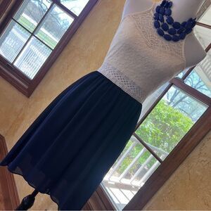NWOT By x By Crochet Top Cream and Navy Sundress Junior Size 3